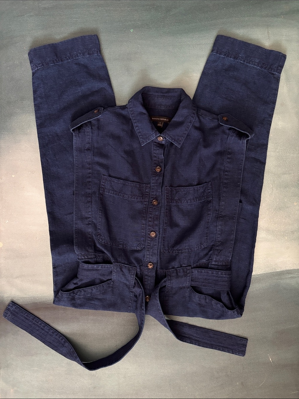Banana Republic Sleeveless Utility Jumpsuit Linen Cotton Indigo Blue - Picture 11 of 12